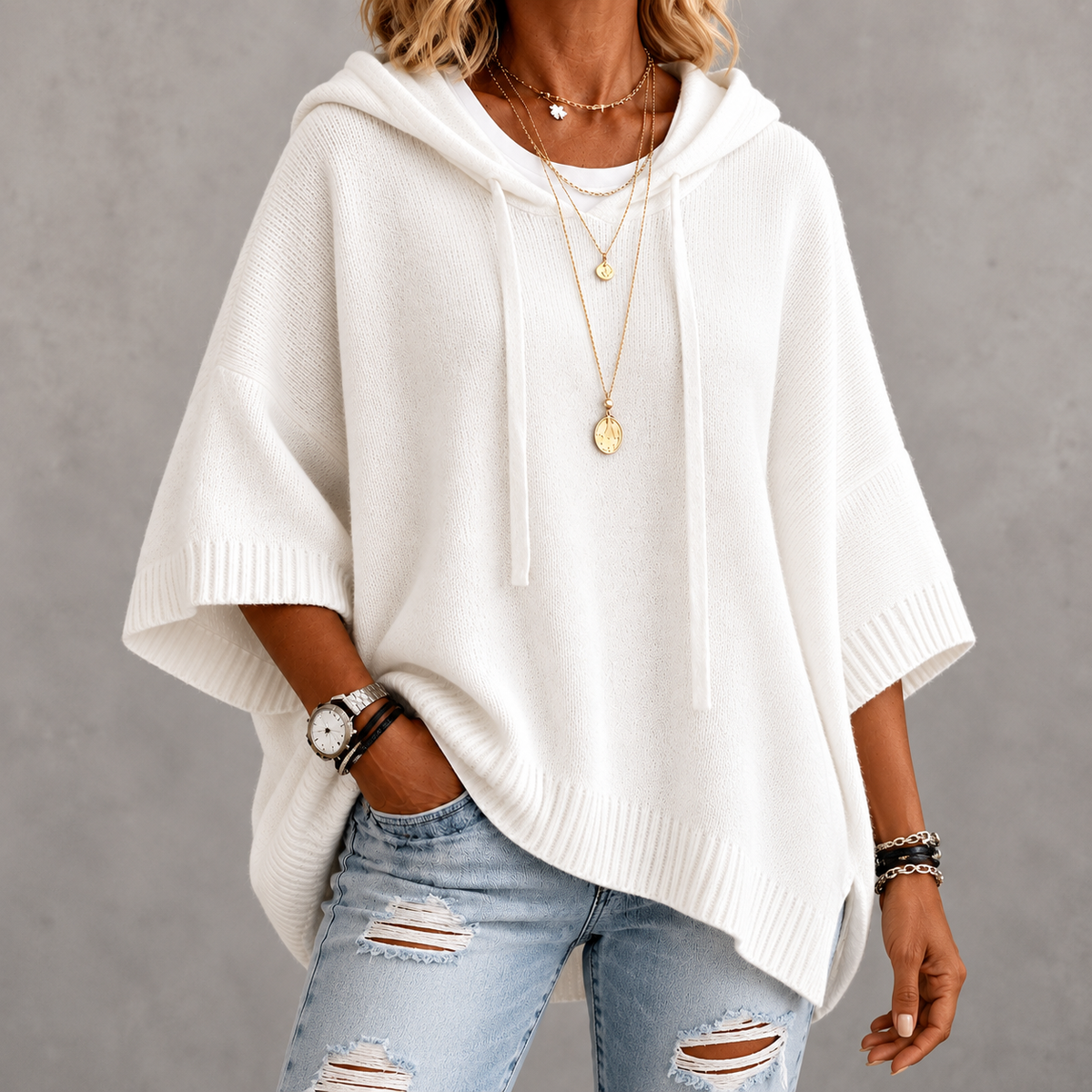 Fabiola | Maglione Poncho Bianco