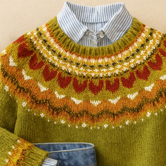 Domitilla | Maglione Jacquard Vintage Verde Oliva