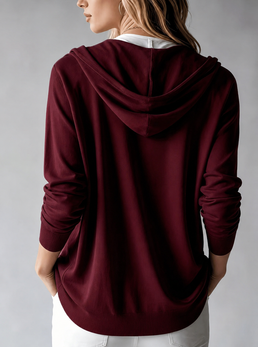 Teresa | Cardigan Rosso con Cappuccio e Bottoni