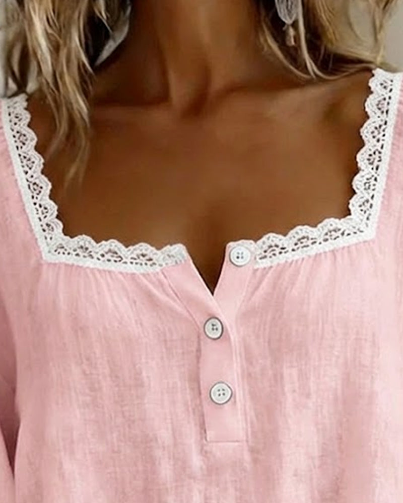 Elodie™ | Camicetta con Scollo Quadrato e Pizzo
