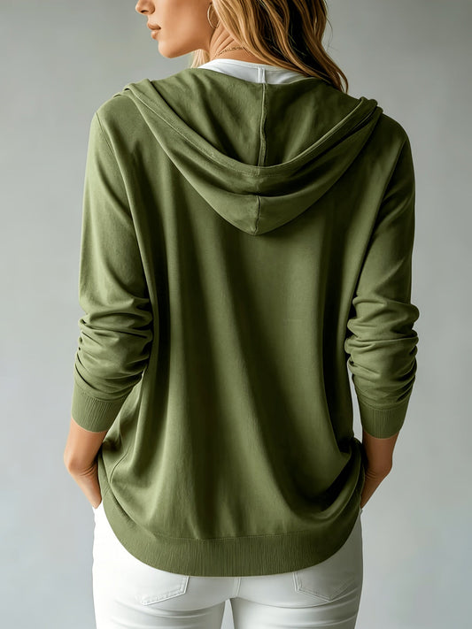 Alessia | Cardigan Verde Militare con Cappuccio e Chiusura a Bottoni