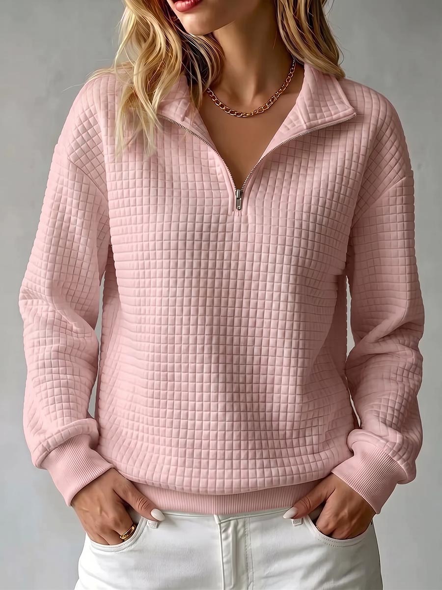 Brunella | Pullover Mezza Zip in Maglia Waffle