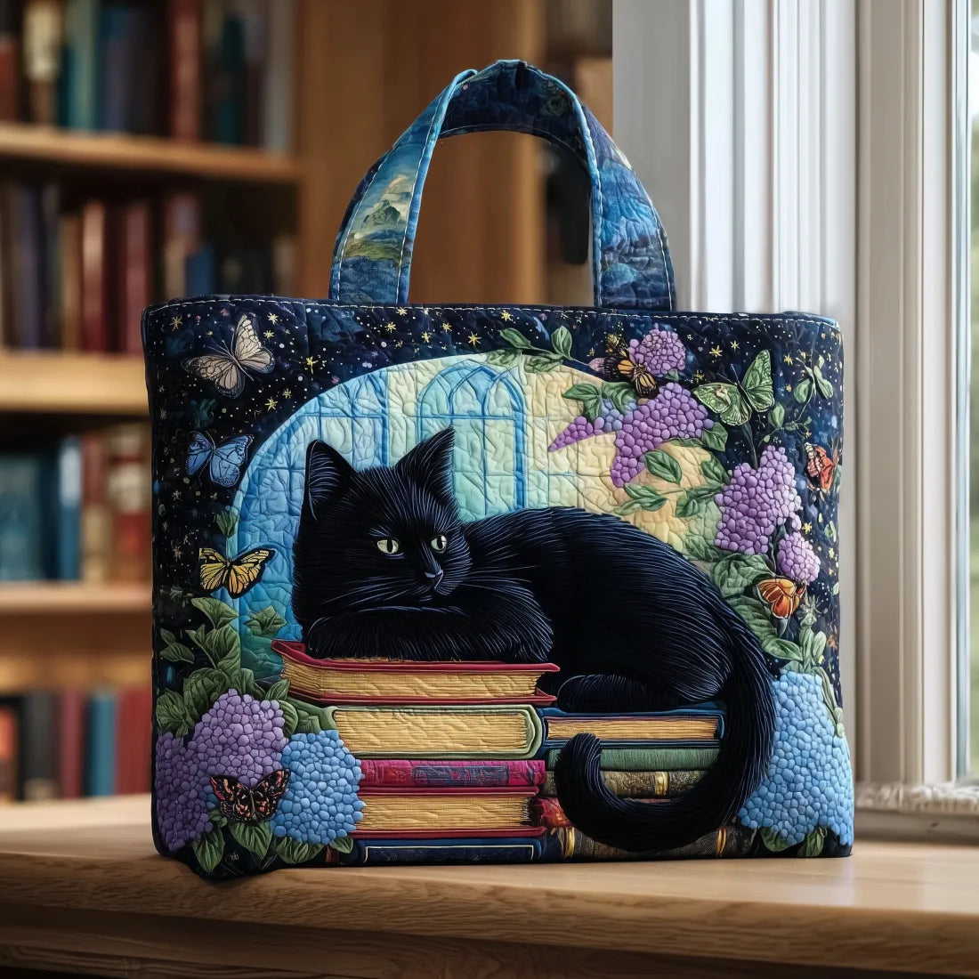 Ilenia | Borsa Tote Trapuntata Gatto Nero e Libro