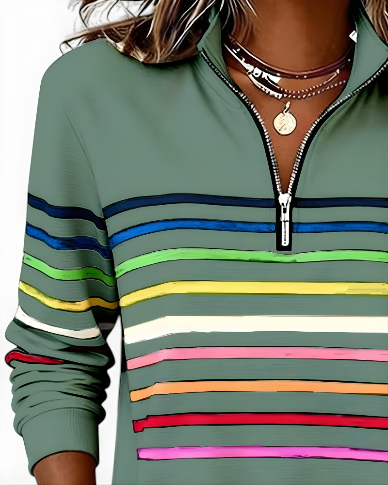 Ramona | Maglione con Zip e Righe Multicolore