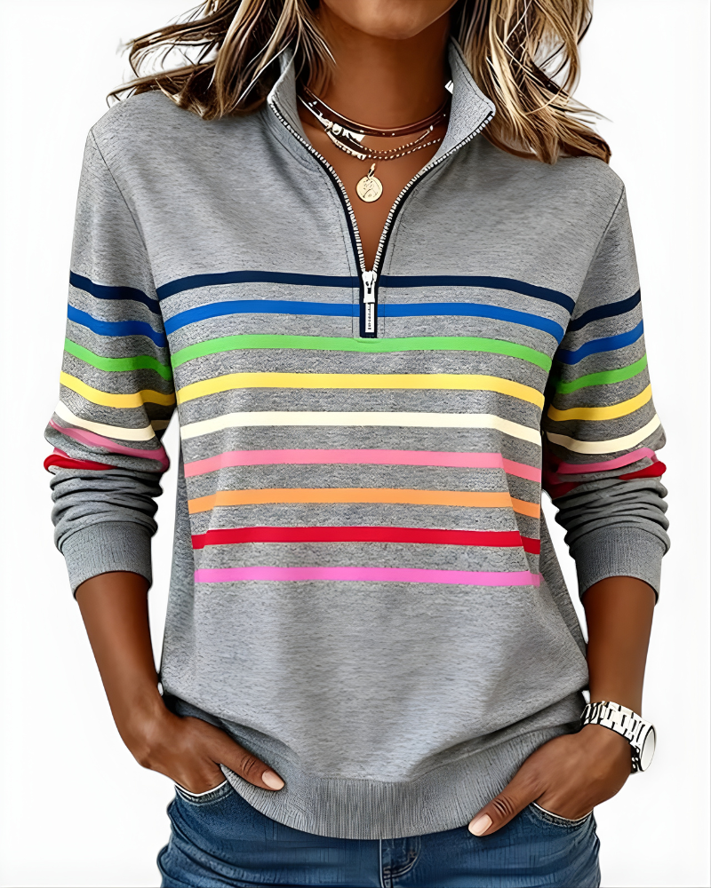 Ramona | Maglione con Zip e Righe Multicolore