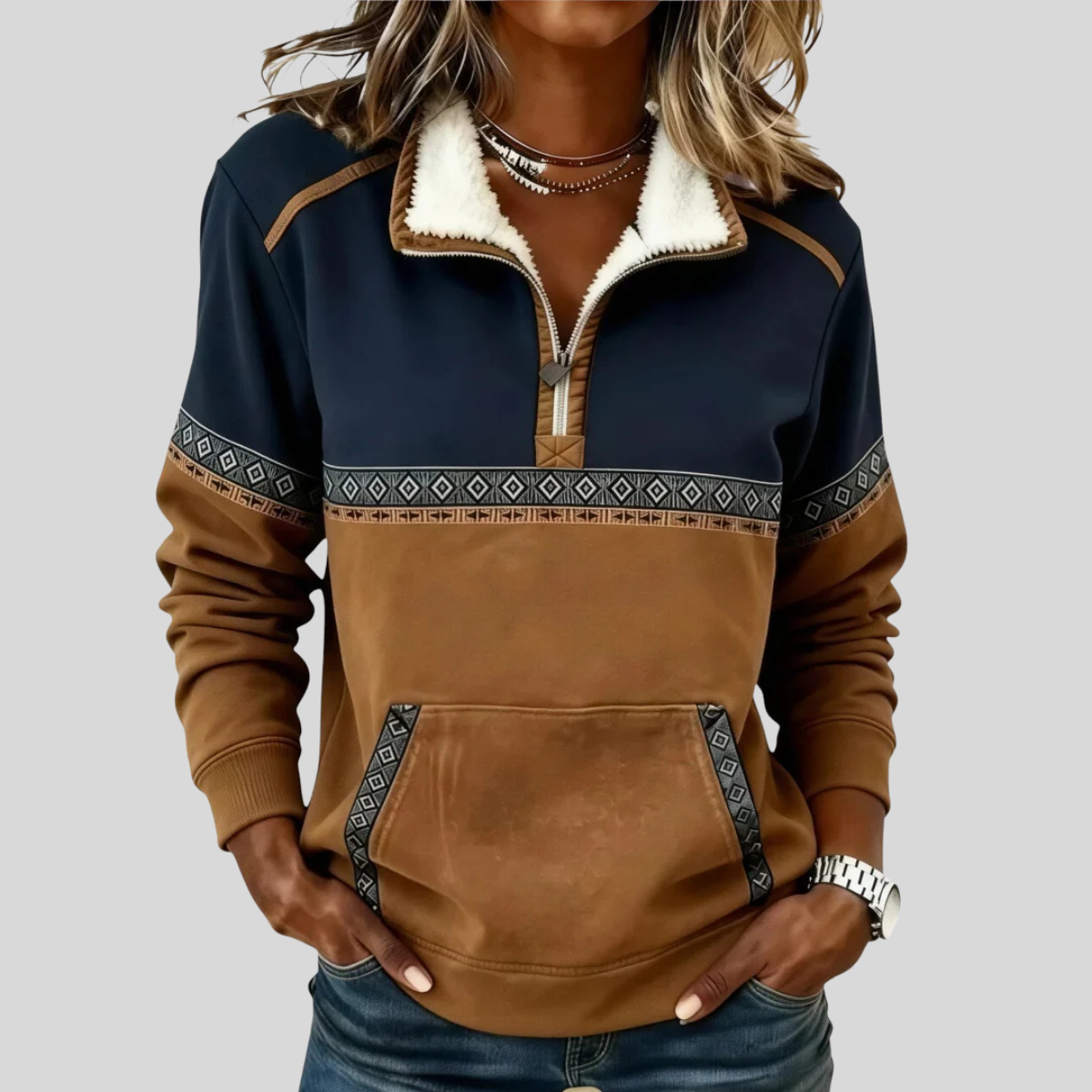 Gilda | Pullover con Mezza Zip e Collo Sherpa