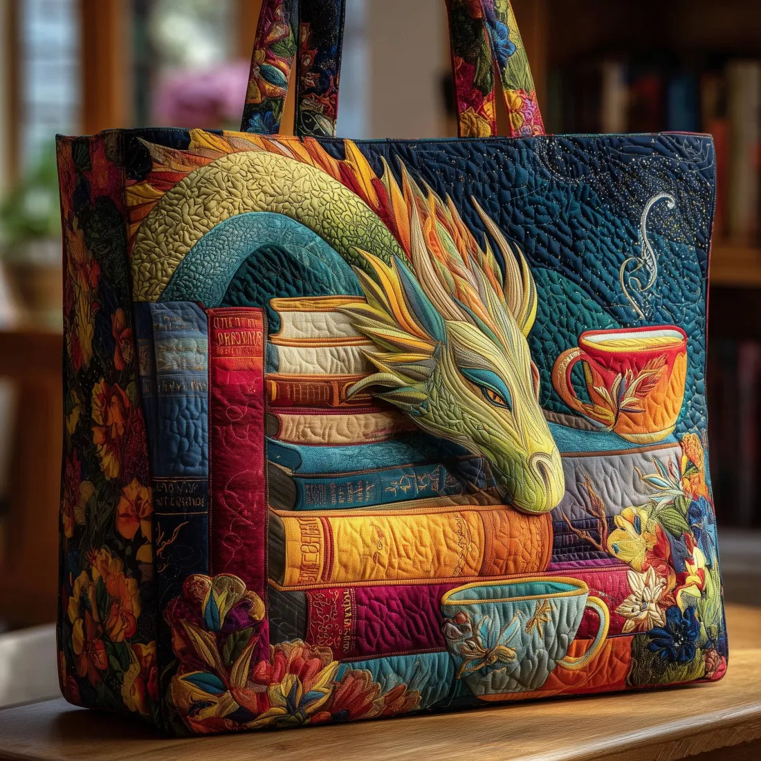 Borsa artigianale | Drago, libro e tazza