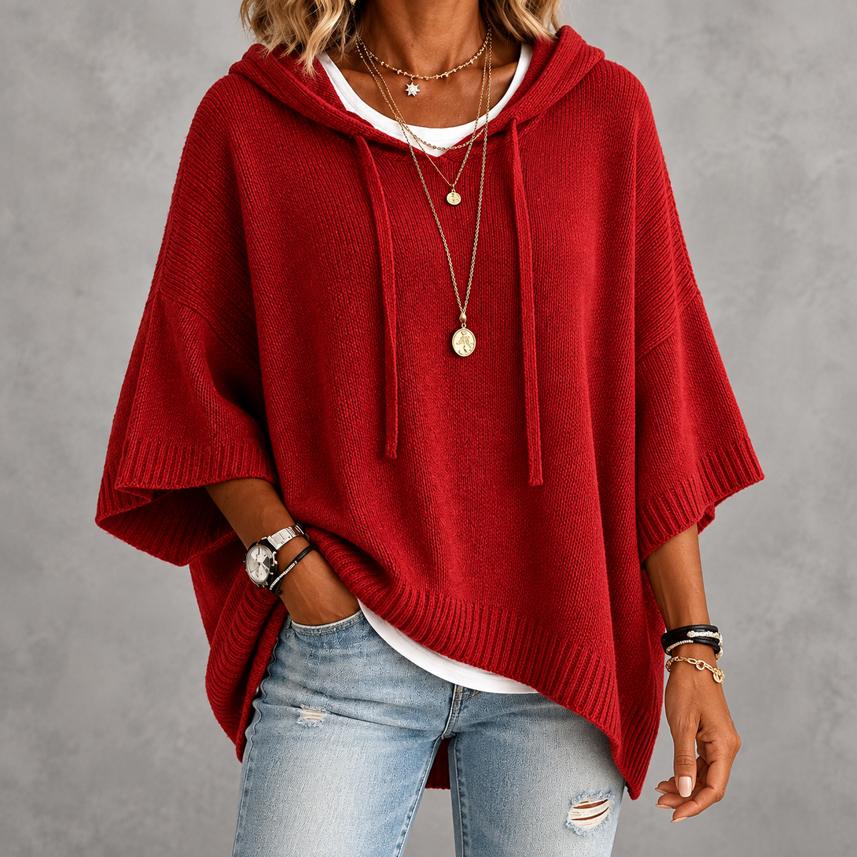 Raffaella | Maglione Poncho Rosso