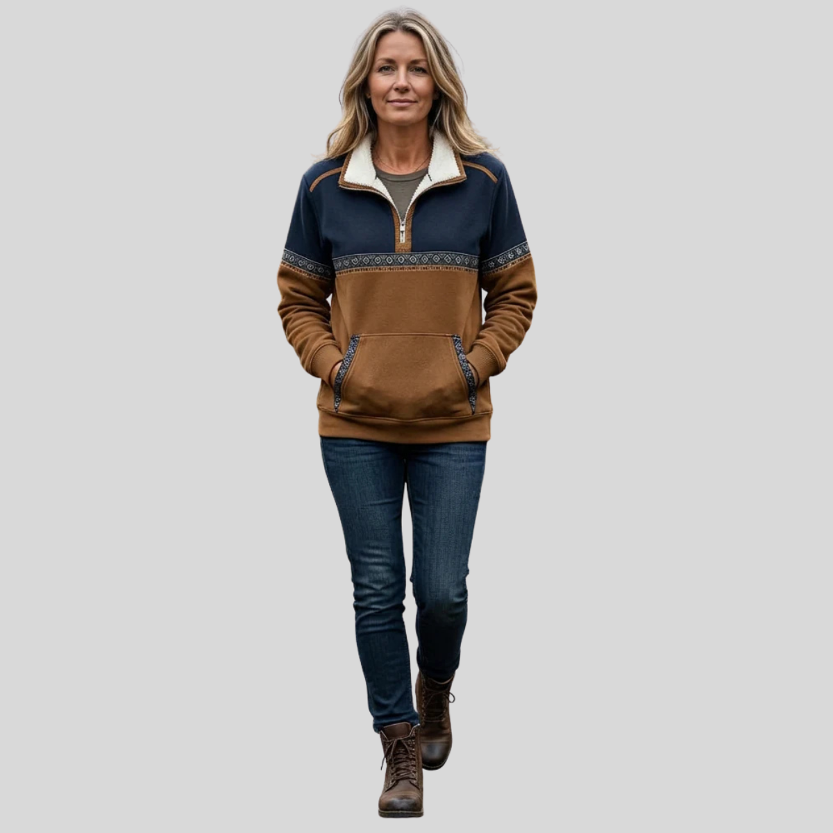 Gilda | Pullover con Mezza Zip e Collo Sherpa