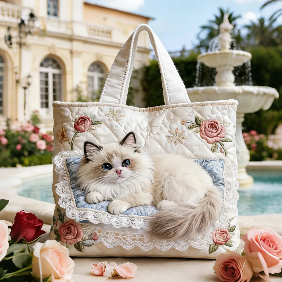 Borsa artigianale | Gattino nel giardino di rose