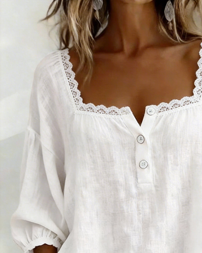 Elodie™ | Camicetta con Scollo Quadrato e Pizzo
