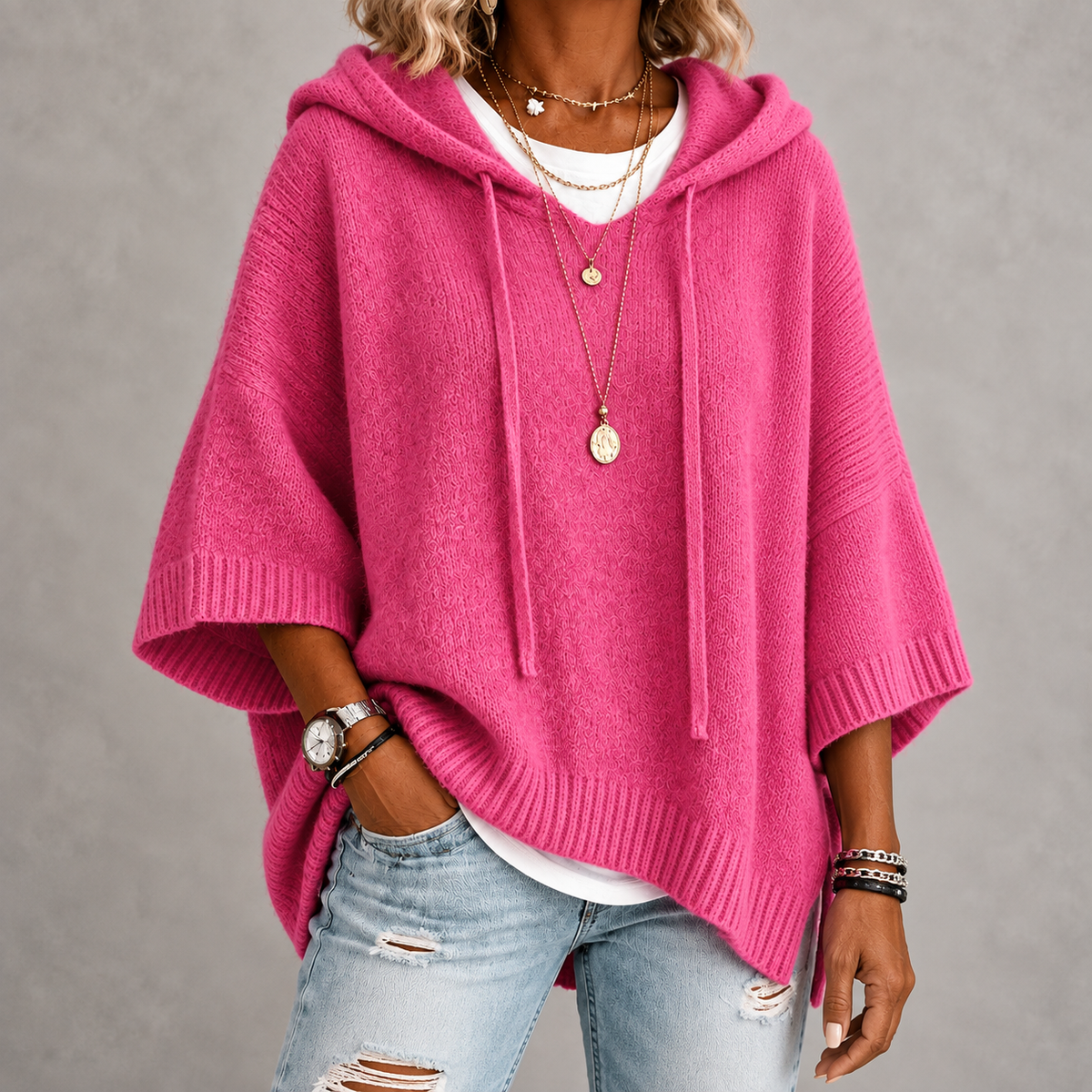 Teodora | Maglione Poncho Rosa