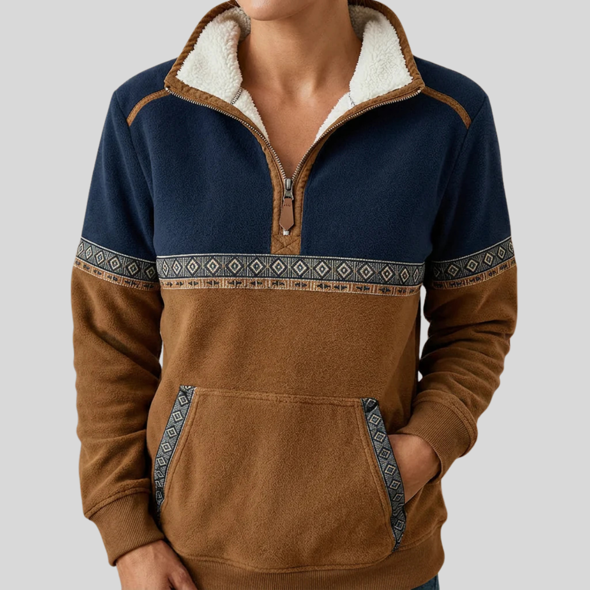 Gilda | Pullover con Mezza Zip e Collo Sherpa