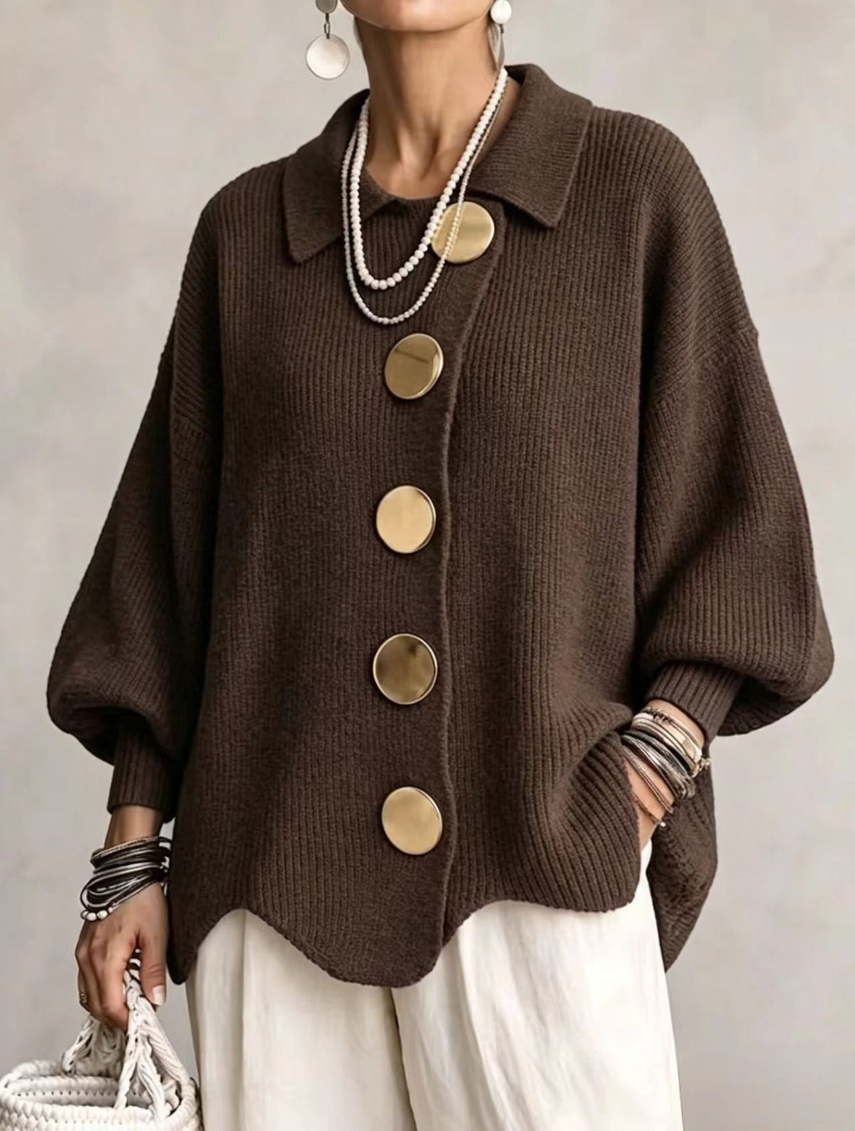 Ilenia | Cardigan Oversize con Colletto e Bottoni Maxi