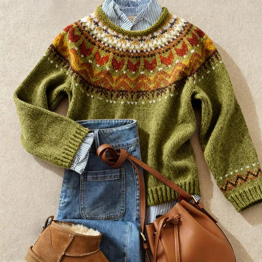 Domitilla | Maglione Jacquard Vintage Verde Oliva