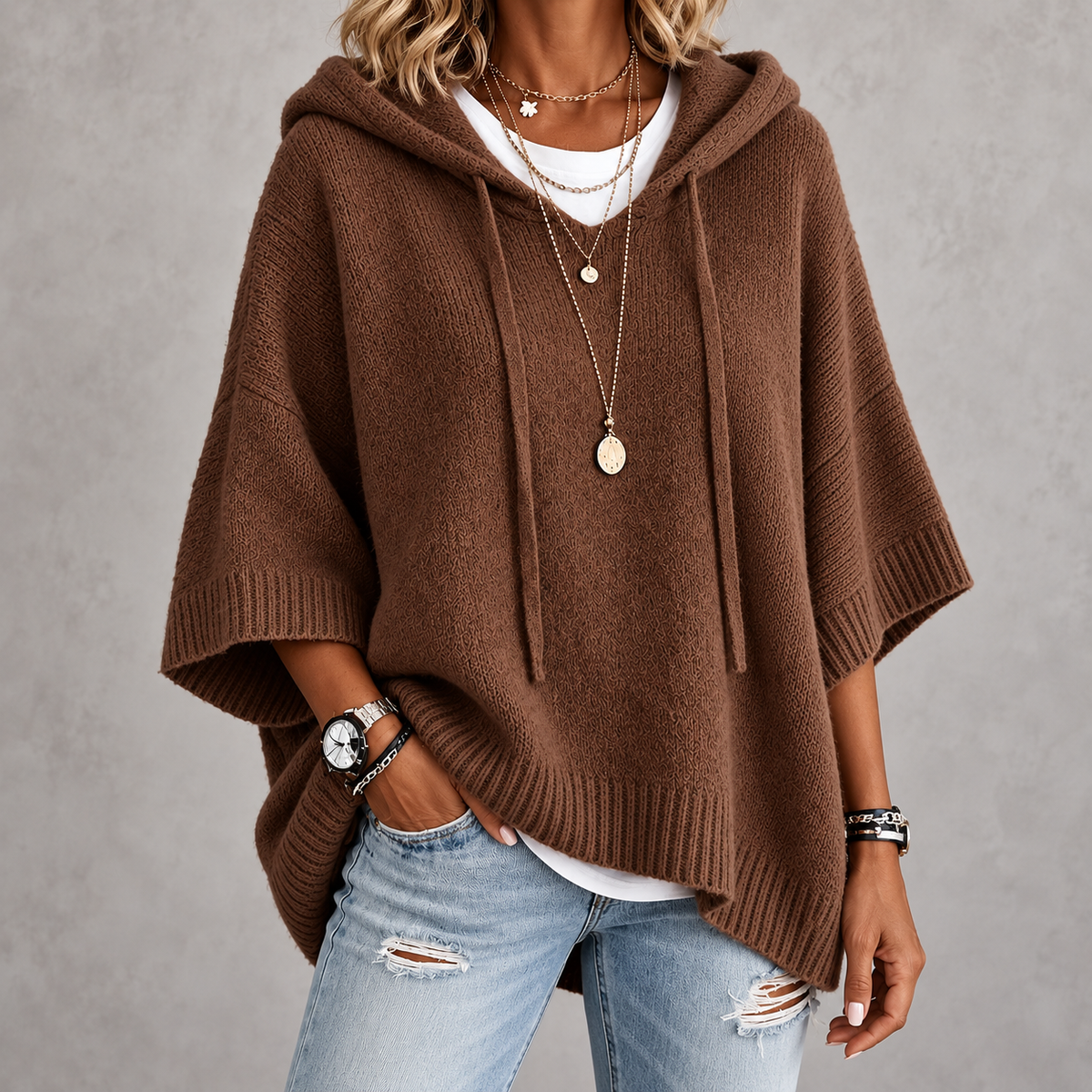 Matilde | Maglione Poncho Marrone
