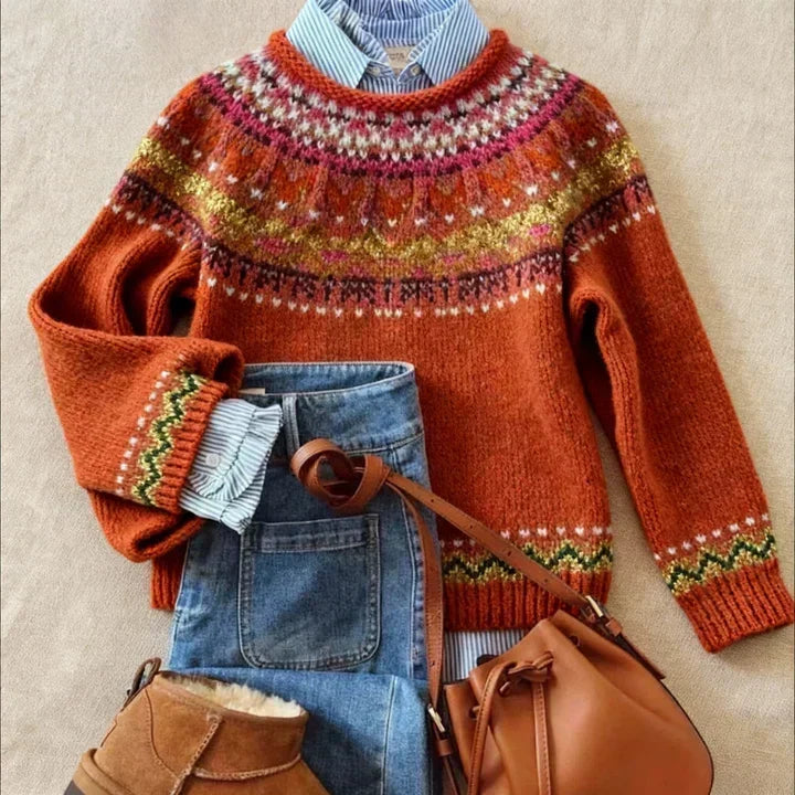 Gioia | Maglione Jacquard Vintage Ruggine