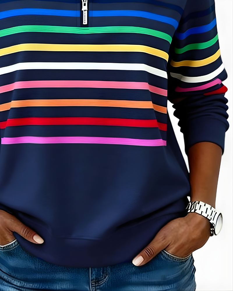 Ramona | Maglione con Zip e Righe Multicolore