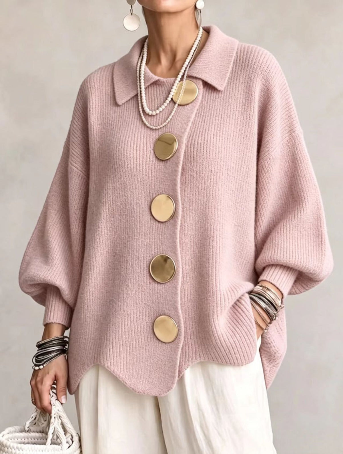 Ilenia | Cardigan Oversize con Colletto e Bottoni Maxi