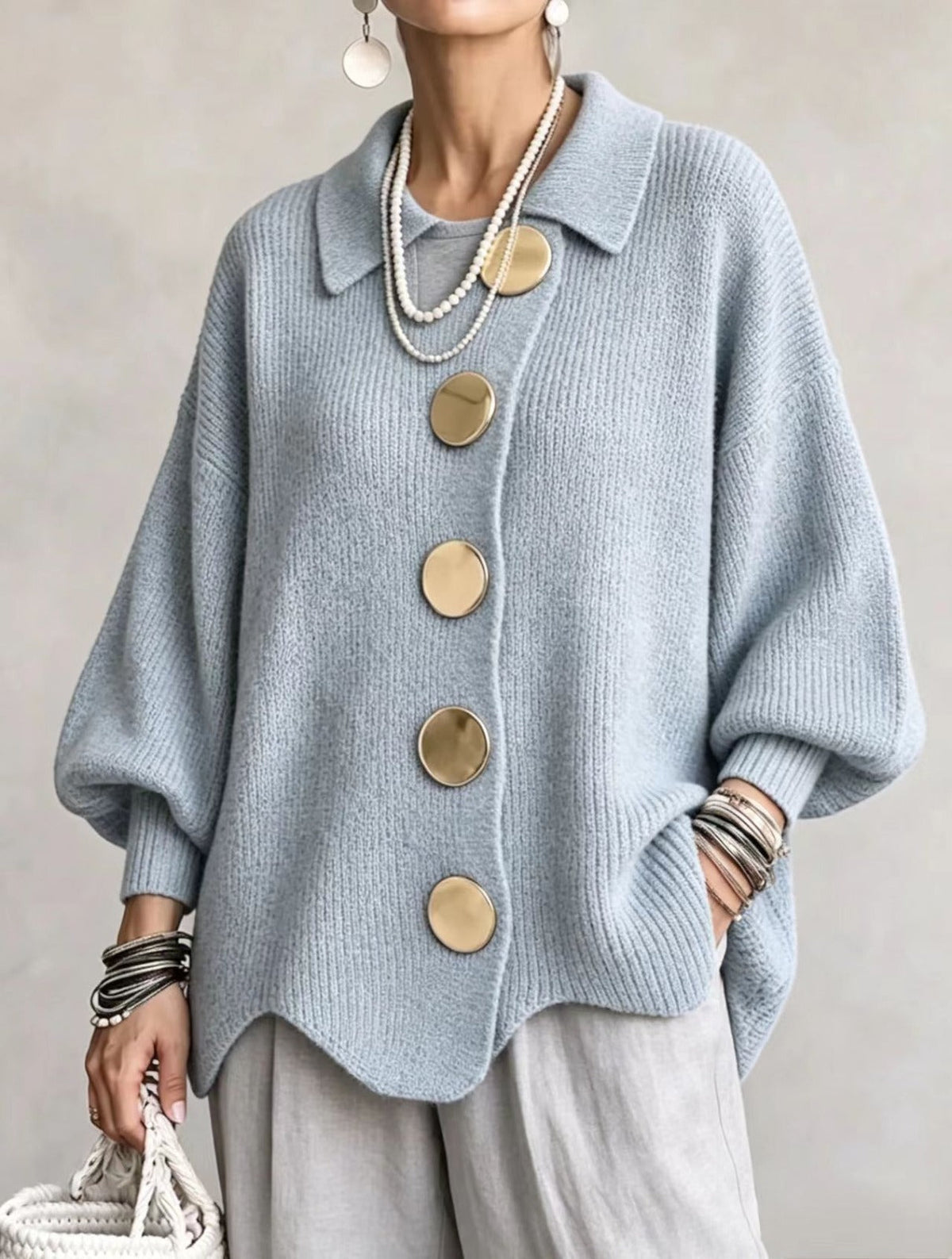 Ilenia | Cardigan Oversize con Colletto e Bottoni Maxi