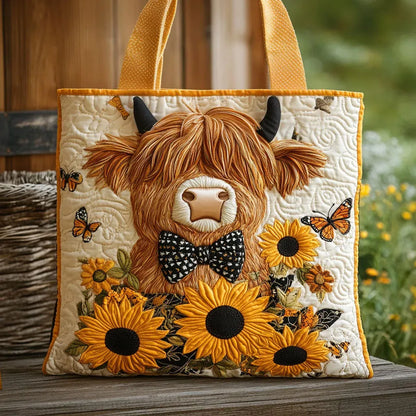 Borsa artigianale | Mucca highland e girasoli