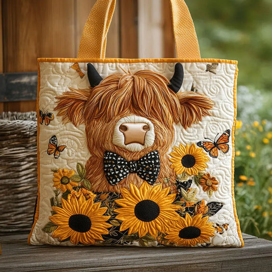 Borsa artigianale | Mucca highland e girasoli