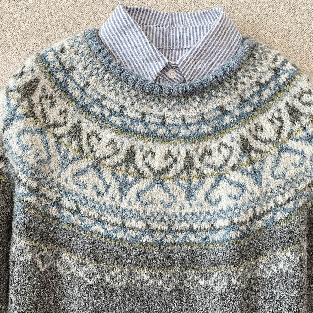 Ornella | Maglione Jacquard Vintage Grigio Melange