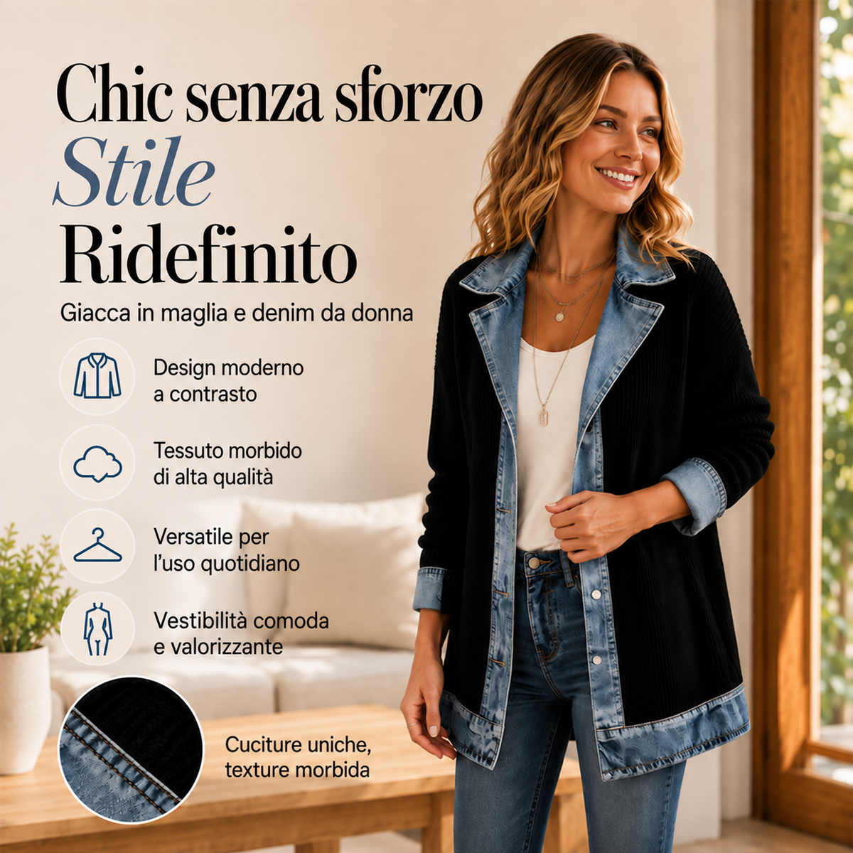 Vittoria | Giacca in Maglia e Denim