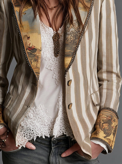 Lia | Blazer a Righe con Collo Fantasia
