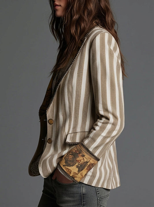Lia | Blazer a Righe con Collo Fantasia