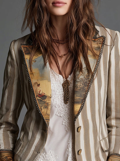 Lia | Blazer a Righe con Collo Fantasia