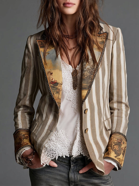 Lia | Blazer a Righe con Collo Fantasia
