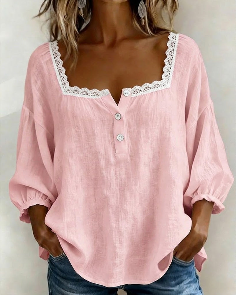 Elodie™ | Camicetta con Scollo Quadrato e Pizzo