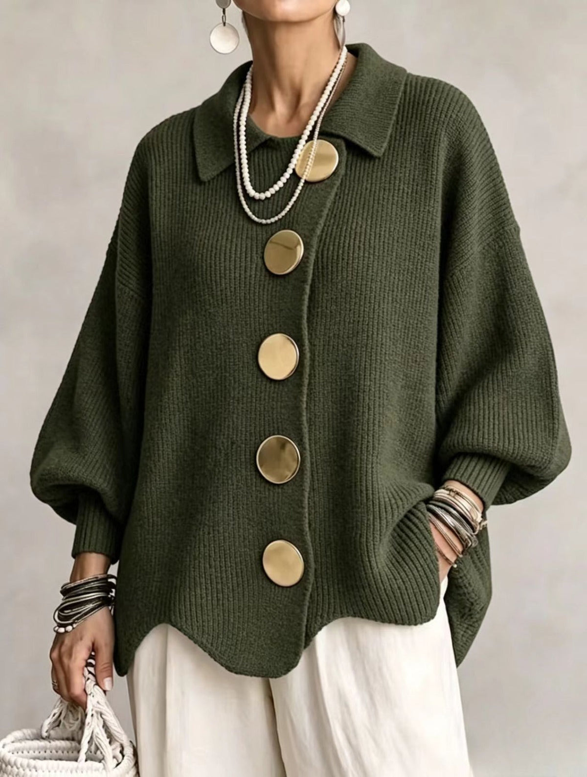 Ilenia | Cardigan Oversize con Colletto e Bottoni Maxi