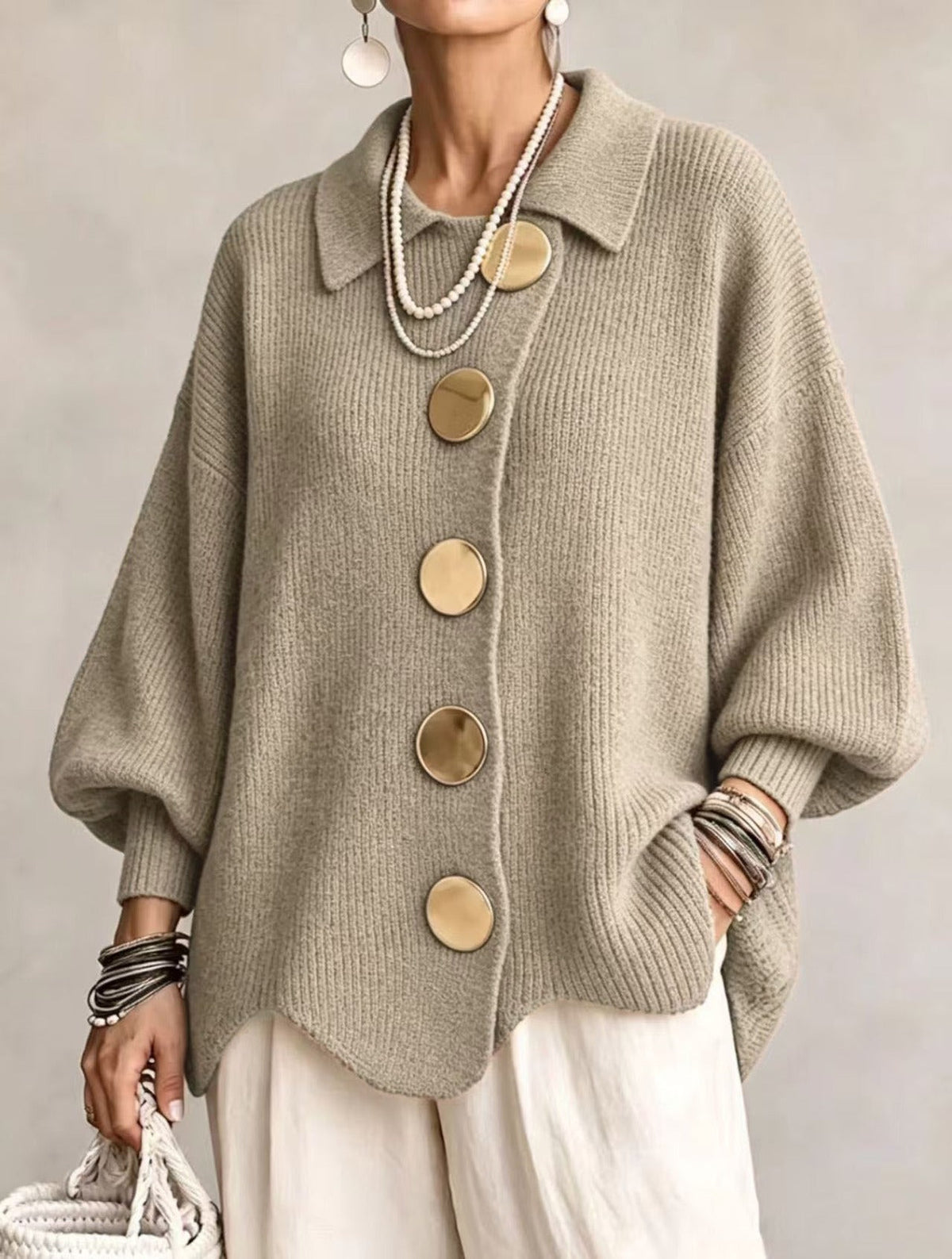 Ilenia | Cardigan Oversize con Colletto e Bottoni Maxi