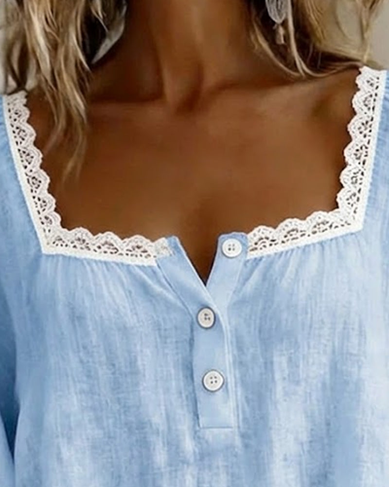 Elodie™ | Camicetta con Scollo Quadrato e Pizzo