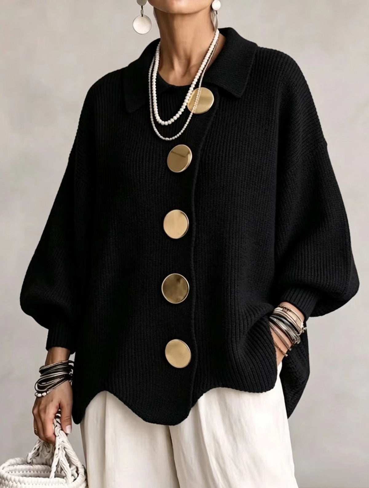 Ilenia | Cardigan Oversize con Colletto e Bottoni Maxi