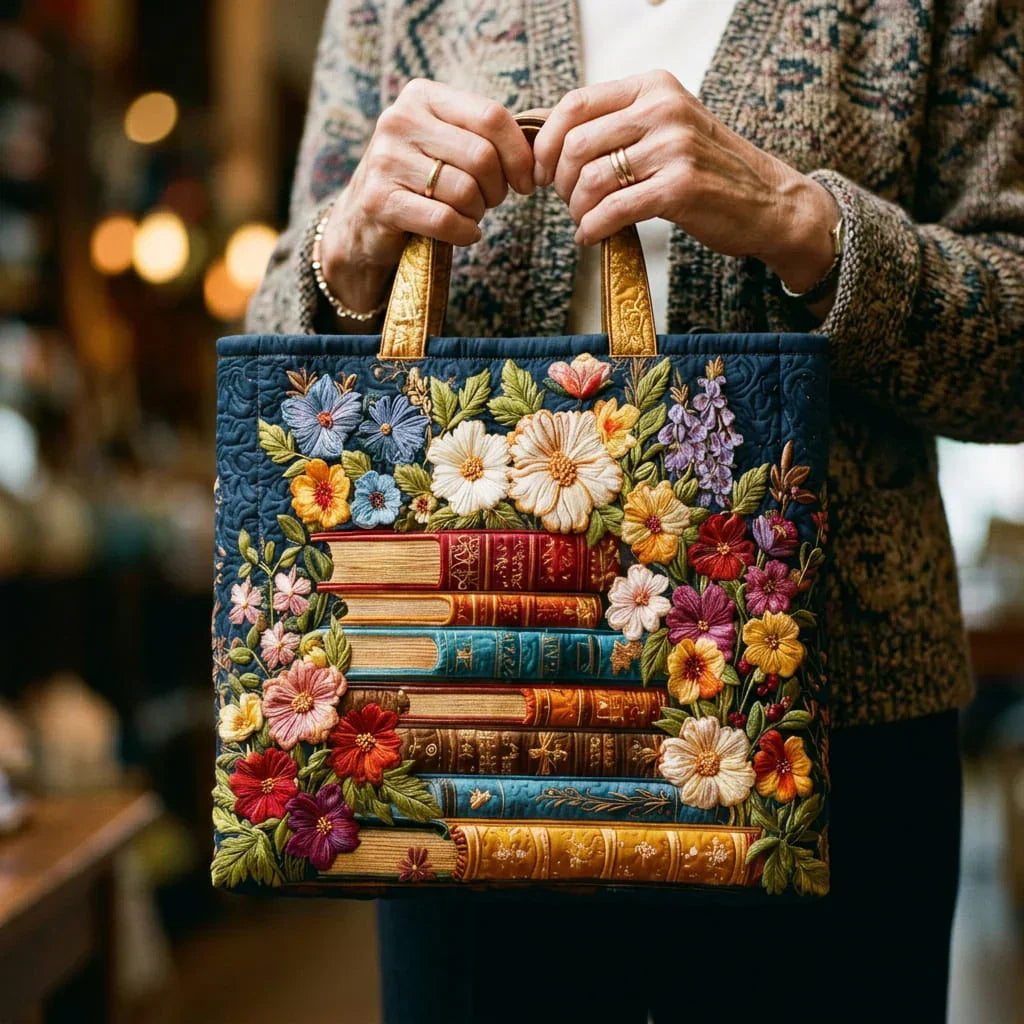 Borsa artigianale | Stampa floreale e libro