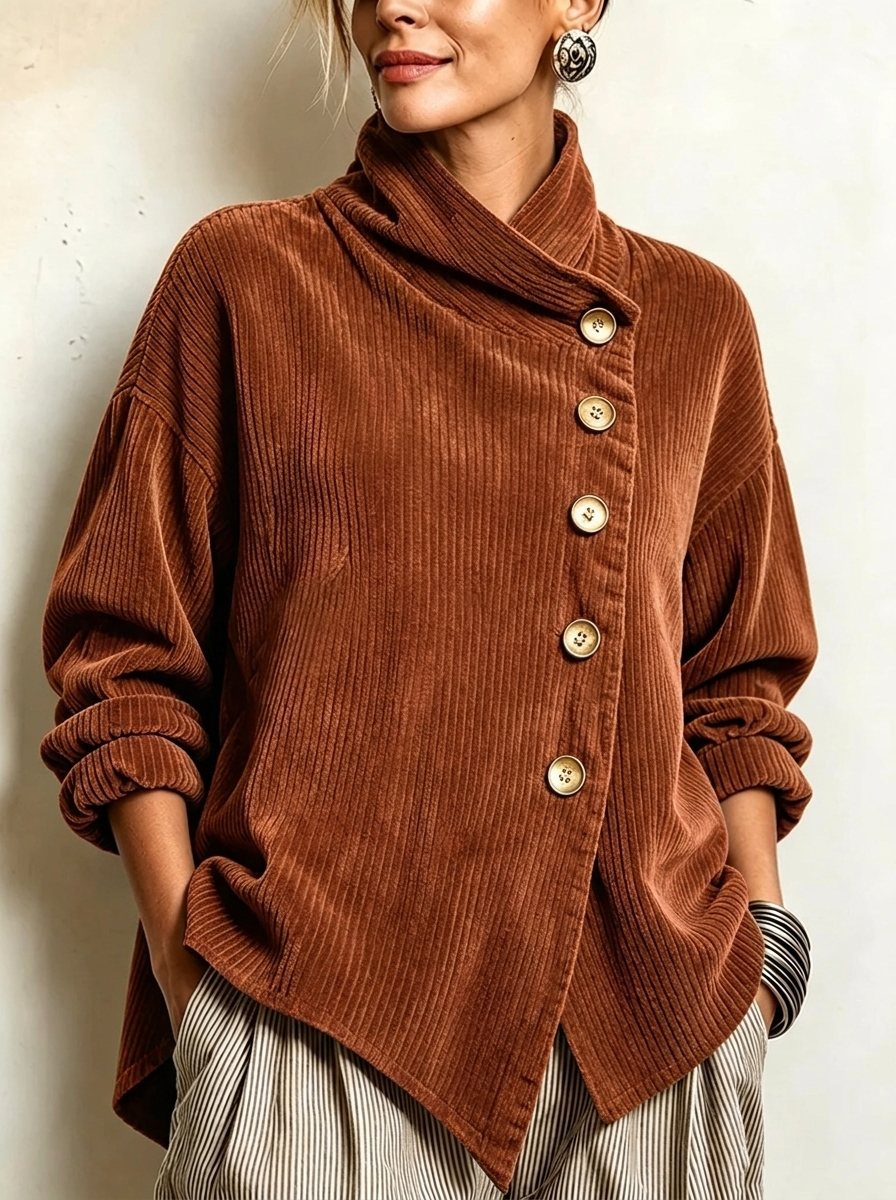 Greta | Top con Collo Avvolgente e Bottoni Diagonali