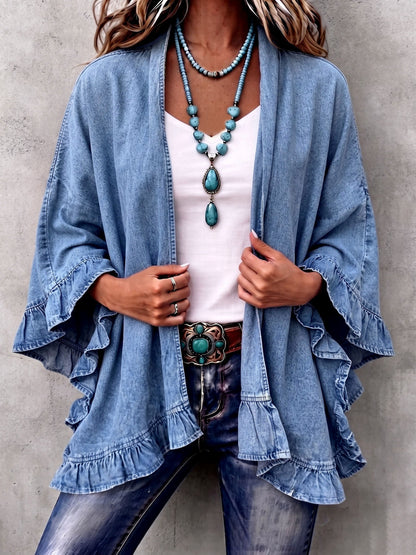 Cinzia | Cardigan di Jeans con Volant Boho
