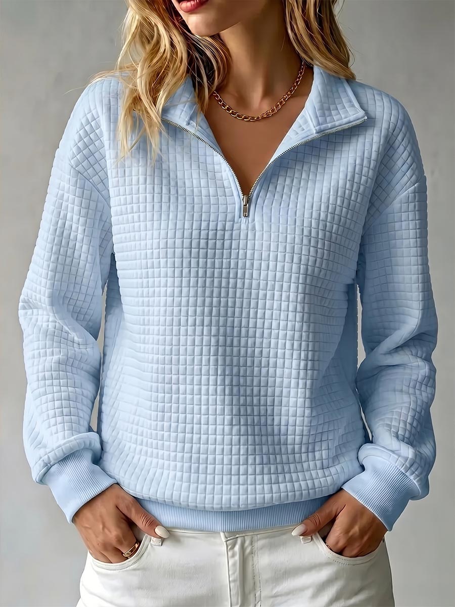 Brunella | Pullover Mezza Zip in Maglia Waffle