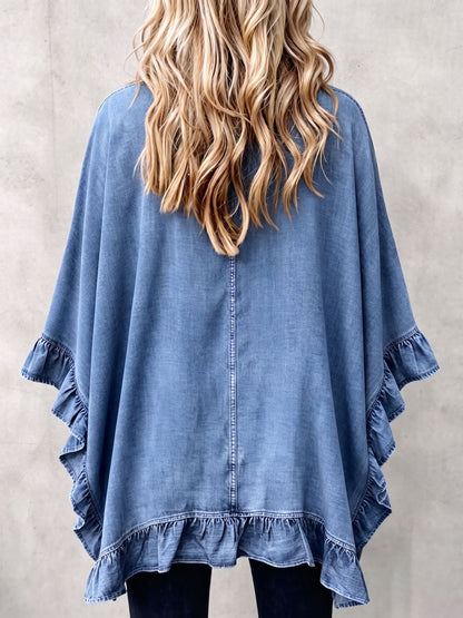 Cinzia | Cardigan di Jeans con Volant Boho